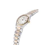 Frederique Constant Highlife Ladies Quartz vista laterale cassa acciaio e oro rosa con corona e bracciale integrato FC-240MPWD2NH22B