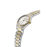 Frederique Constant Highlife Ladies Quartz vista laterale bracciale bicolore acciaio e oro giallo, corona dorata FC-240VD2NH3B