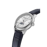 Frederique Constant Manufacture Classic Moonphase Date vista laterale cassa acciaio e corona dettaglio quadrante argentato FC-716S3H6