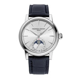 Frederique Constant Manufacture Classic Moonphase Date quadrante argentato fase lunare e datario cinturino blu FC-716S3H6