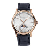Frederique Constant Manufacture Classic Moonphase Date oro rosa 18kt quadrante argentato cinturino alligatore blu FC-716S3H9