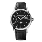 Frederique Constant Manufacture Classic Power Reserve Big Date quadrante nero laccato, fasi lunari e cinturino alligatore nero FC-735B3H6
