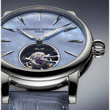 Frederique Constant Manufacture Classic Tourbillon macro quadrante madreperla indici applicati e tourbillon visibile FC-980MPBL3H8