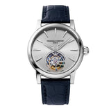 Frederique Constant Manufacture Classic Tourbillon quadrante argentato con tourbillon a ore 6, cinturino alligatore blu FC-980S3H6