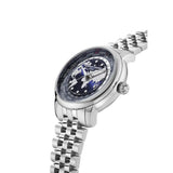 Frederique Constant Manufacture Classic Worldtimer vista laterale, corona e bracciale acciaio cinque maglie FC-719NN3H6B