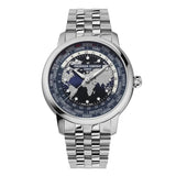 Frederique Constant Manufacture Classic Worldtimer quadrante blu navy con continenti in rilievo, bracciale acciaio FC-719NN3H6B