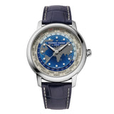 Frederique Constant Manufacture Classic Worldtimer quadrante blu con mappamondo in rilievo, cinturino alligatore blu FC-719BLW3H6