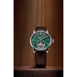 Frederique Constant Classic Tourbillon Manufacture quadrante eliotropio verde con tourbillon a ore 6 e cinturino alligatore marrone FC-BOX-THE-ELEMENT-SET-2026