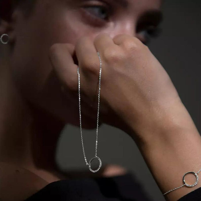 Collana Con Ciondolo Cerchio Zirconi Pavè Lenox – Oro Rosa Su Argento Sterling 16''