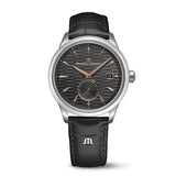 Maurice Lacroix 1975 Legacy quadrante grigio ardesia motivo Jura Waves, indici e lancette dorate, cinturino pelle nero 756207-SS001-330-2