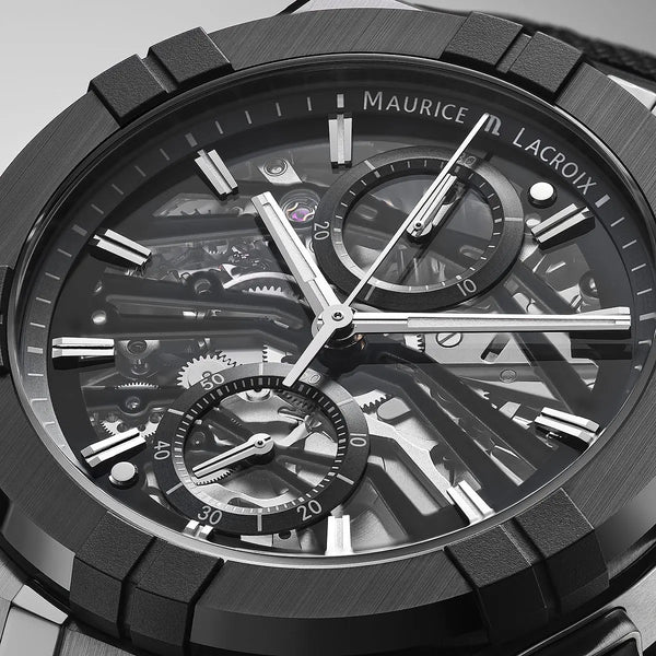 Maurice Lacroix Aikonic Automatic Chronograph Skeleton AC8018-SSL20-030-2 dettaglio quadrante