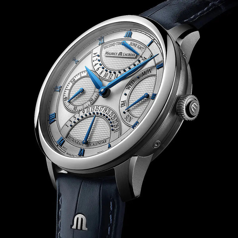 Maurice Lacroix Masterpiece Triple Retrograde Blu 43 mm quadrante