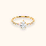 ALFYO Anello Solitario myO Oro Giallo Diamante Taglio Goccia e Diamanti sul Gambo vista frontale