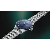 Oris Artelier Complication vista laterale quadrante blu fasi lunari, corona firmata e bracciale acciaio 01 782 7811 4055-07 8 20 20
