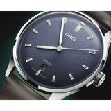 Oris Artelier Date quadrante blu con lavorazione guilloché raggiante, lancette bastone e cassa acciaio 01 733 7810 4055-07 6 20 17FC