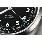 Oris Big Crown Pointer Date dettaglio quadrante nero con lancetta data blu a freccia e numeri arabi applicati 01 754 7798 4064-07 8 20 06