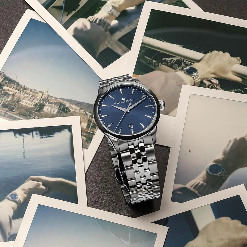 Orologio Maurice Lacroix 1975 Blu Quartz 39m ambientato