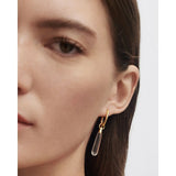 Pd Paola Orecchini Jupiter indossato, cerchio oro con pendente cristallo di rocca trasparente, vista laterale PG01-328-U