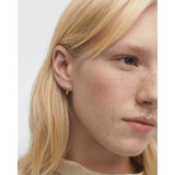 Pd Paola Orecchini Serena indossati, mini cerchio oro con zircone, dettaglio su modella AR01-E72-U