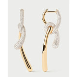 Pd Paola Orecchini Twist vista laterale coppia, motivo intrecciato zirconi e argento placcato oro AR01-D32-U