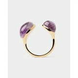 Pdpaola Anello Dolphin Capsule Amethyst Gravity vista frontale con ametiste cabochon e fascia argento placcato oro AN01-D41-08