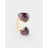 Pdpaola Anello Amethyst Gravity vista laterale con doppia ametista cabochon e fascia in argento placcato oro 18kt AN01-D41-08