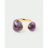 Pdpaola Anello Dolphin Capsule Amethyst Gravity aperto con due ametiste cabochon e fascia in argento dorato AN01-D41-08