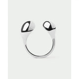 Pdpaola Anello Dolphin Capsule Gravity Silver in argento sterling rodiato con doppia sfera aperta AN02-D38-08