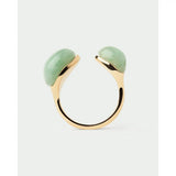 Pdpaola Anello Dolphin Capsule Green Aventurine Gravity vista frontale aperta con cabochon avventurina verde AN01-D39-08