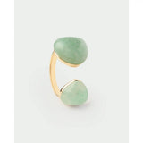 Pdpaola Anello Green Aventurine Gravity vista laterale con due cabochon avventurina verde su fascia argento placcato oro AN01-D39-08