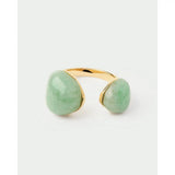 Pdpaola Anello Green Aventurine Gravity vista frontale aperta con doppia avventurina verde e fascia oro 18kt AN01-D39-08