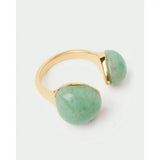 Pdpaola Anello Dolphin Capsule Green Aventurine Gravity aperto con due pietre avventurina verde e argento dorato AN01-D39-08