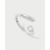 Pdpaola Anello Caramelle Silver in argento rodiato con zircone cubico centrale, design aperto contemporaneo AN02-D69-08