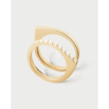 Pdpaola Anello Oda abbinato a veretta con zirconi bianchi, set due anelli in argento placcato oro 18kt AN01-E91-08