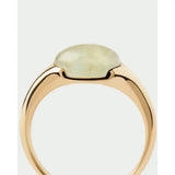Pdpaola Anello Prehnite Bay vista frontale ravvicinata, dettaglio pietra prehnite e montatura argento dorato AN01-D93-08