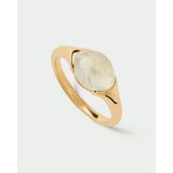 Pdpaola Anello Prehnite Bay vista laterale con incisione brand, prehnite cabochon su argento placcato oro AN01-D93-08