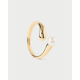Pdpaola Anello La Perla in argento placcato oro 18kt con perla d'acqua dolce, design aperto contemporaneo AN01-E08-08