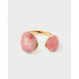 Pdpaola Anello Spring Rhodochrosite Gravity vista frontale con doppia rodocrosite rosa cabochon su argento placcato oro AN01-E99-08
