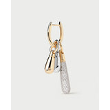 Pdpaola Icons Drop ciondoli a goccia in oro giallo, argento e pavé di diamanti, dettaglio combinazione charm CO02-789-U