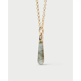 Pdpaola Ciondolo Icons Labradorite Large Drop su catena dorata, dettaglio pietra labradorite a goccia CO01-788-U