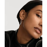 Pdpaola Orecchini Icons Jupiter Silver vista indossata frontale, cerchio con goccia argento rodiato PG02-092-U