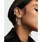 Pdpaola Icons Large Jupiter Silver composizione orecchini multipli argento e oro indossati, stile contemporaneo PG02-087-U