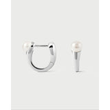 Pdpaola Orecchini La Perla Ondine Silver a cerchio in argento rodiato con perla d'acqua dolce, vista frontale e laterale AR02-G55-U