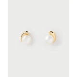 Pdpaola Orecchini La Perla Stud in argento placcato oro 18kt con perla d'acqua dolce, vista frontale AR01-E68-U