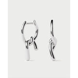 Pdpaola Orecchini Mini Twist Silver argento rodiato, vista frontale e profilo laterale del pendente a nodo AR02-D28-U