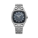 Raymond Weil Freelancer Cushion automatico donna quadrante blu sfumato con diamanti, bracciale acciaio 2490-STS-50051