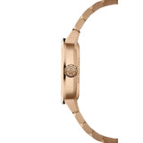 Raymond Weil Freelancer Cushion vista laterale cassa cushion oro rosa PVD con corona RW e impermeabilità 100m 2490-P5-52061