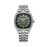 Raymond Weil Freelancer Cushion automatico donna quadrante verde con diamanti laboratorio, bracciale acciaio 2490-STS-52051