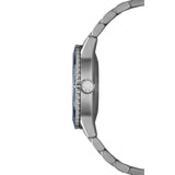 Raymond Weil Freelancer Diver vista laterale corona con logo RW e lunetta ceramica blu su acciaio 2755-ST3-30001