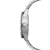 Raymond Weil Freelancer Diver vista laterale cassa acciaio corona con monogramma RW e lunetta ceramica nera 2775-ST1-20051